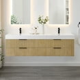 thumbnail image 1 of Livia 72" Wall-mounted Wood Vanity in Nature Brown Artificial Sink no Mirror, 1 of 12