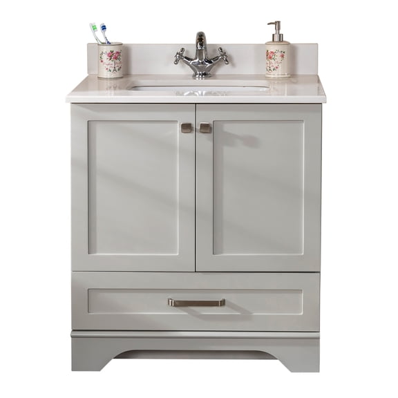 Livia Collection 30'' Gray Bathroom Vanity with Quartz Countertop and Sink