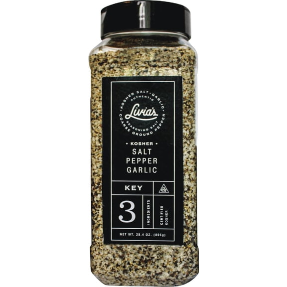 Livias Salt Pepper Garlic Seasoning | Award-Winning SPG Seasoning with Kosher Salt, Coarse Black Pepper & Garlic for Steak, Chicken, Burgers & Veggies | All Purpose BBQ Rub for Grilling | 28.4 oz
