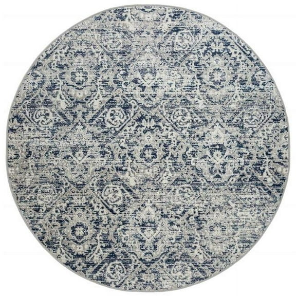 Livigno 1244 Transitional Abstract Blue Round Polypropylene Area Rug 5'3" x 5'3"