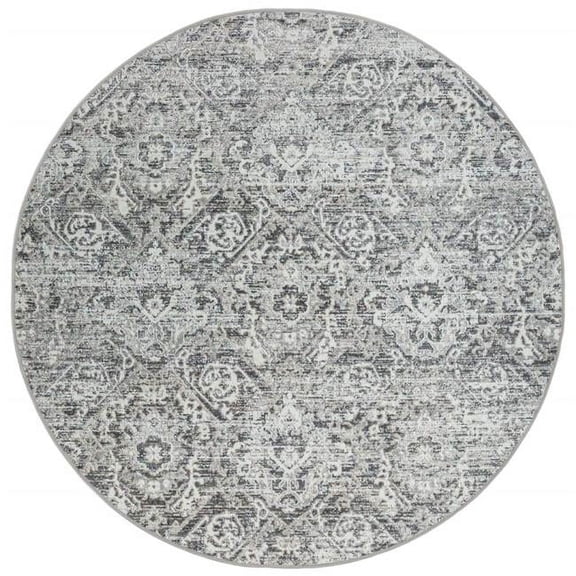 Livigno 1244 Transitional Abstract Grey Round Polypropylene Area Rug 5'3" x 5'3"