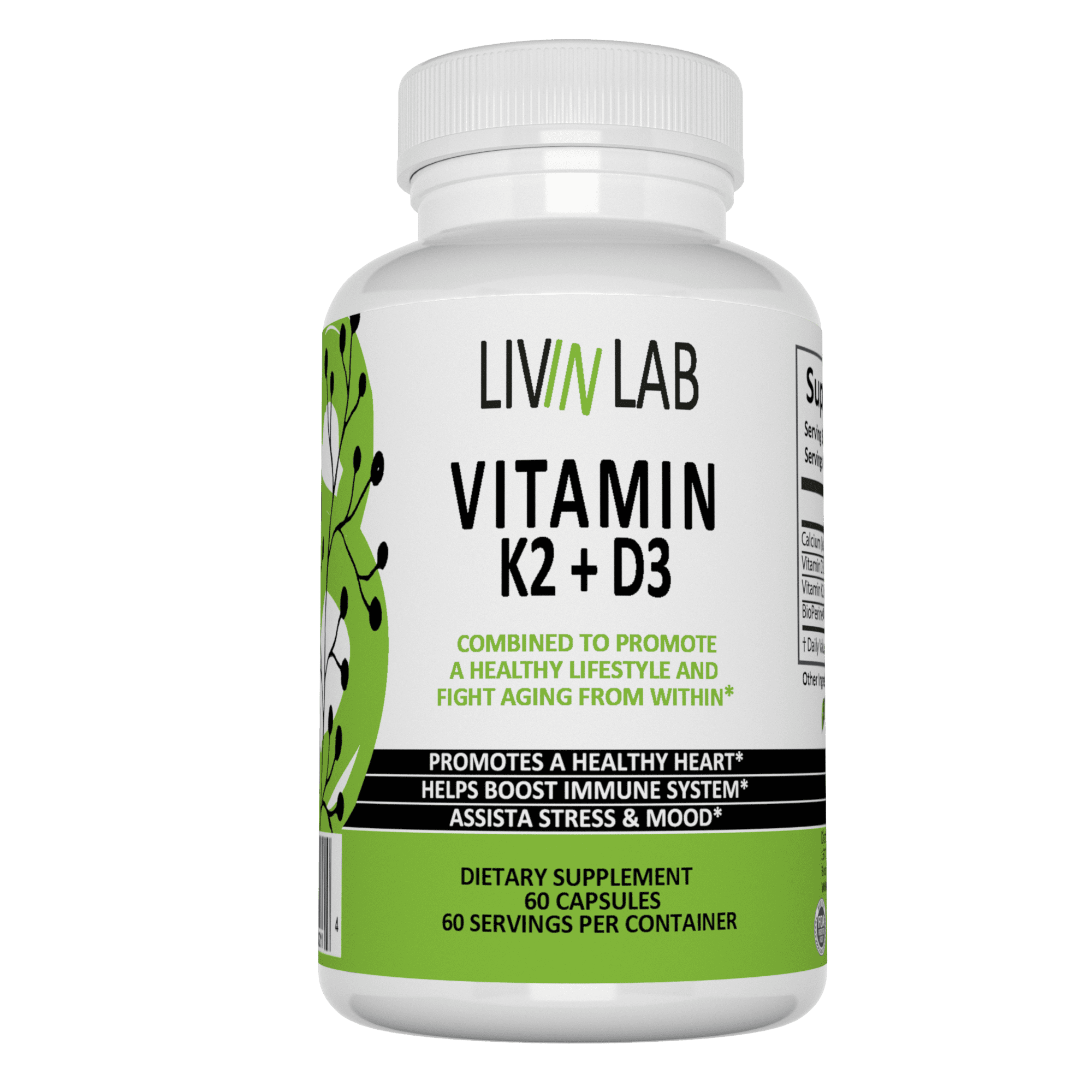 Livin Lab Vitamin K2 D3 Healthy Immune Support & Improve Mood Helps