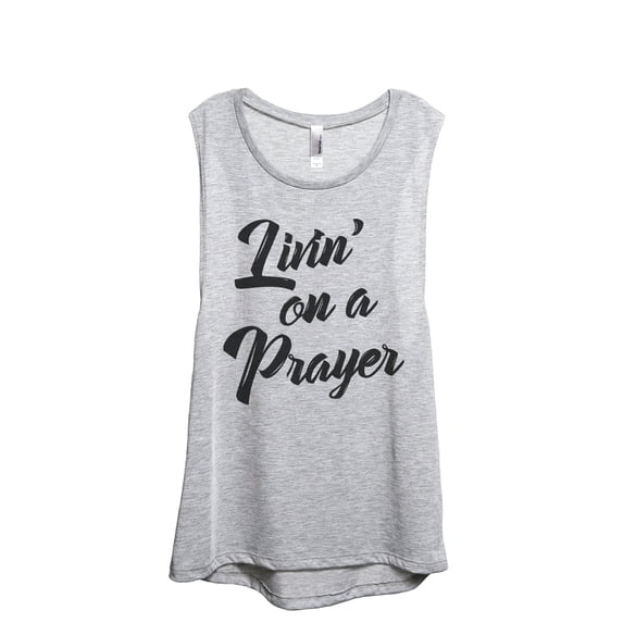Livin' On A Prayer Women's Fashion Sleeveless Muscle Workout Yoga Tank Top Sport Grey Large