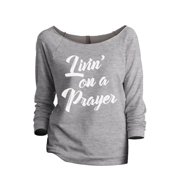 Livin' On A Prayer Women's Fashion Slouchy 3/4 Sleeves Raglan Lightweight Sweatshirt Sport Grey 2X-Large