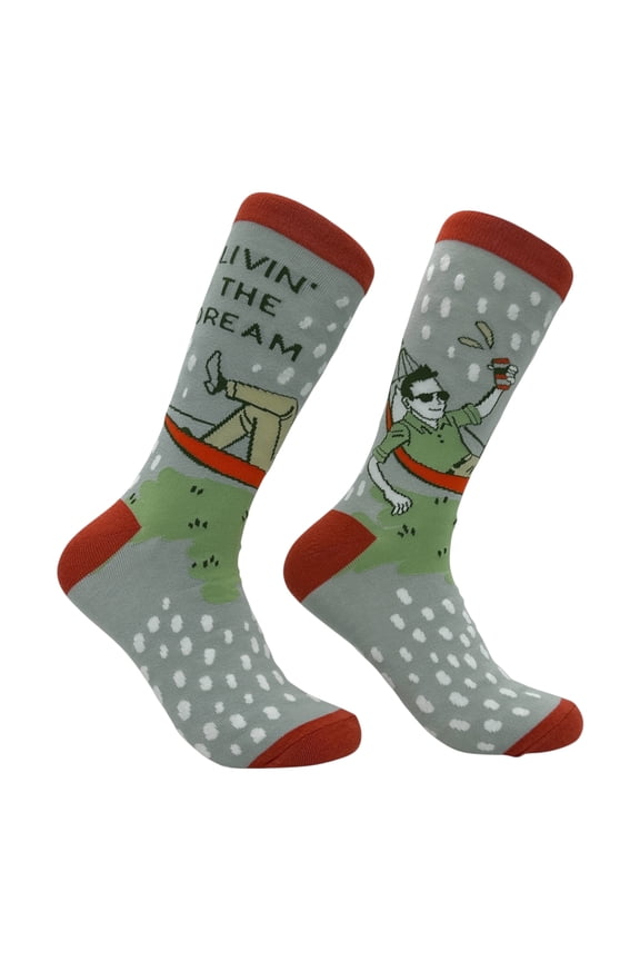 Livin The Dream Socks Funny Sarcastic Drinking Graphic Novelty Footwear for Men
