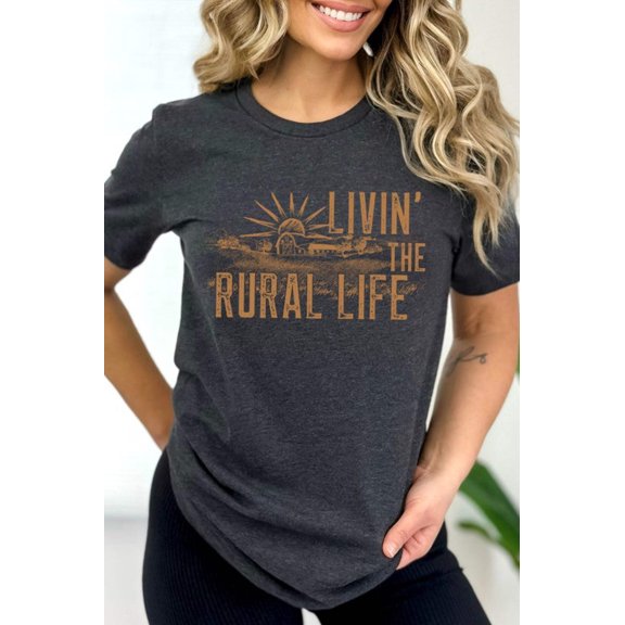 Livin The Rural Life Western Farm Graphic Tee T-Shirt