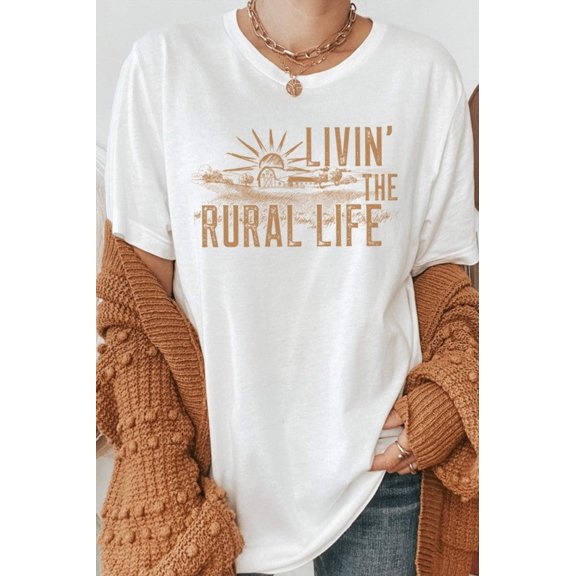 Livin The Rural Life Western Farm Graphic Tee T-Shirt