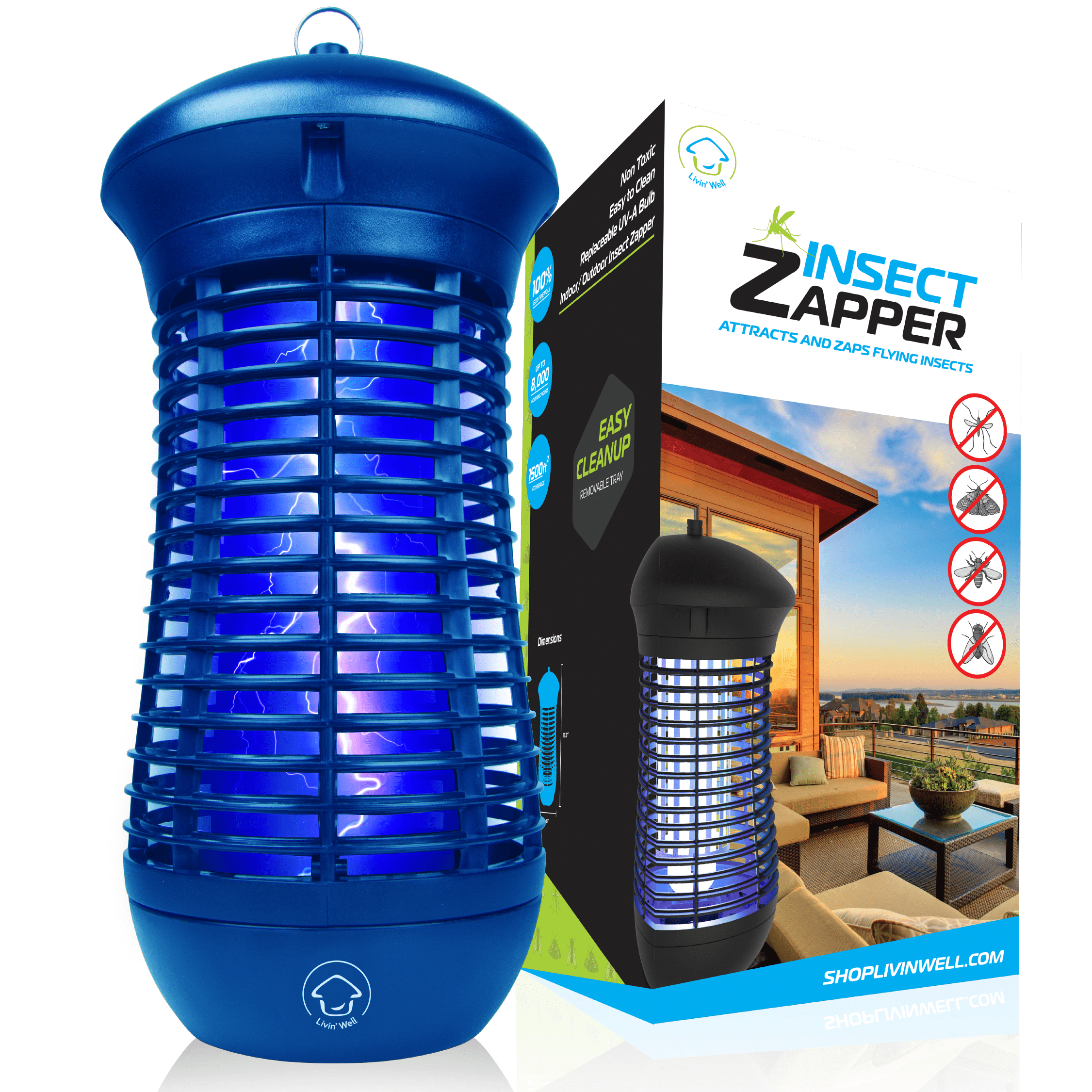 Livin’ Well Bug Zapper 18W, 1,500 Sq Ft Range, 4000V High Powered
