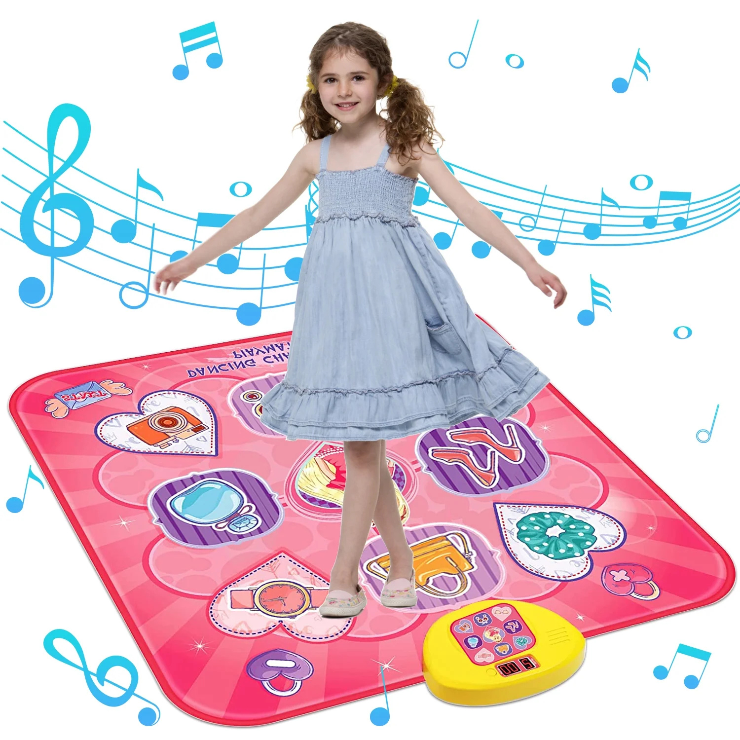 LivinVeluris Kids Electronic Dance Mat with LED Lights & 5 Game Modes | Non-Slip, Portable Rhythm Step Play Mat | Birthday, Christmas Gift for Girls & Boys (Pink)
