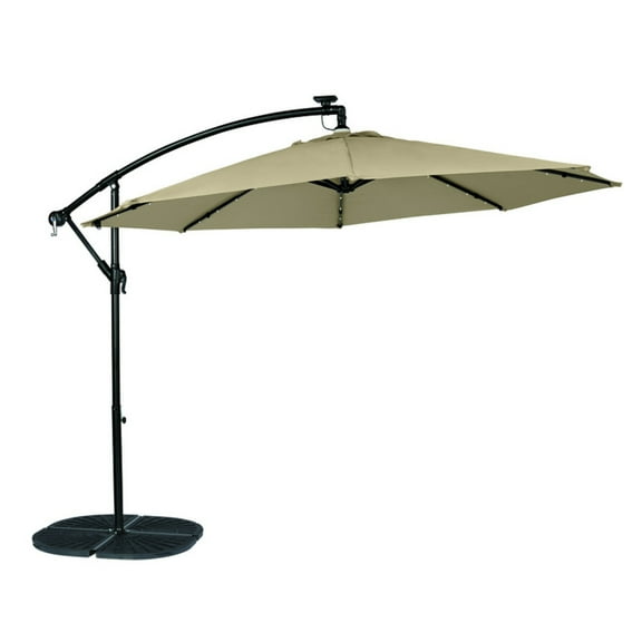 Living Accents 10 ft. Offset Tiltable Tan Patio Hanging Umbrella, with 40 LED Lights