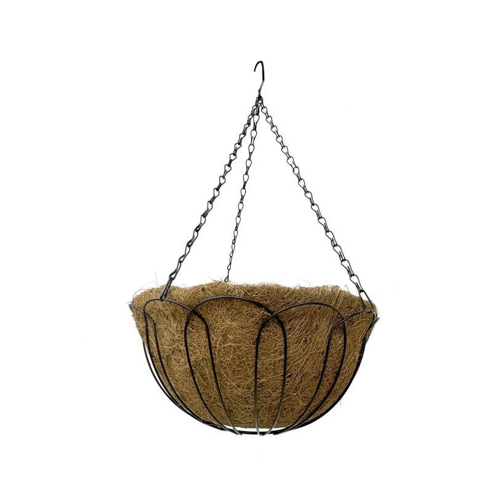 14 in. Black Steel Round Hanging Basket with Liner