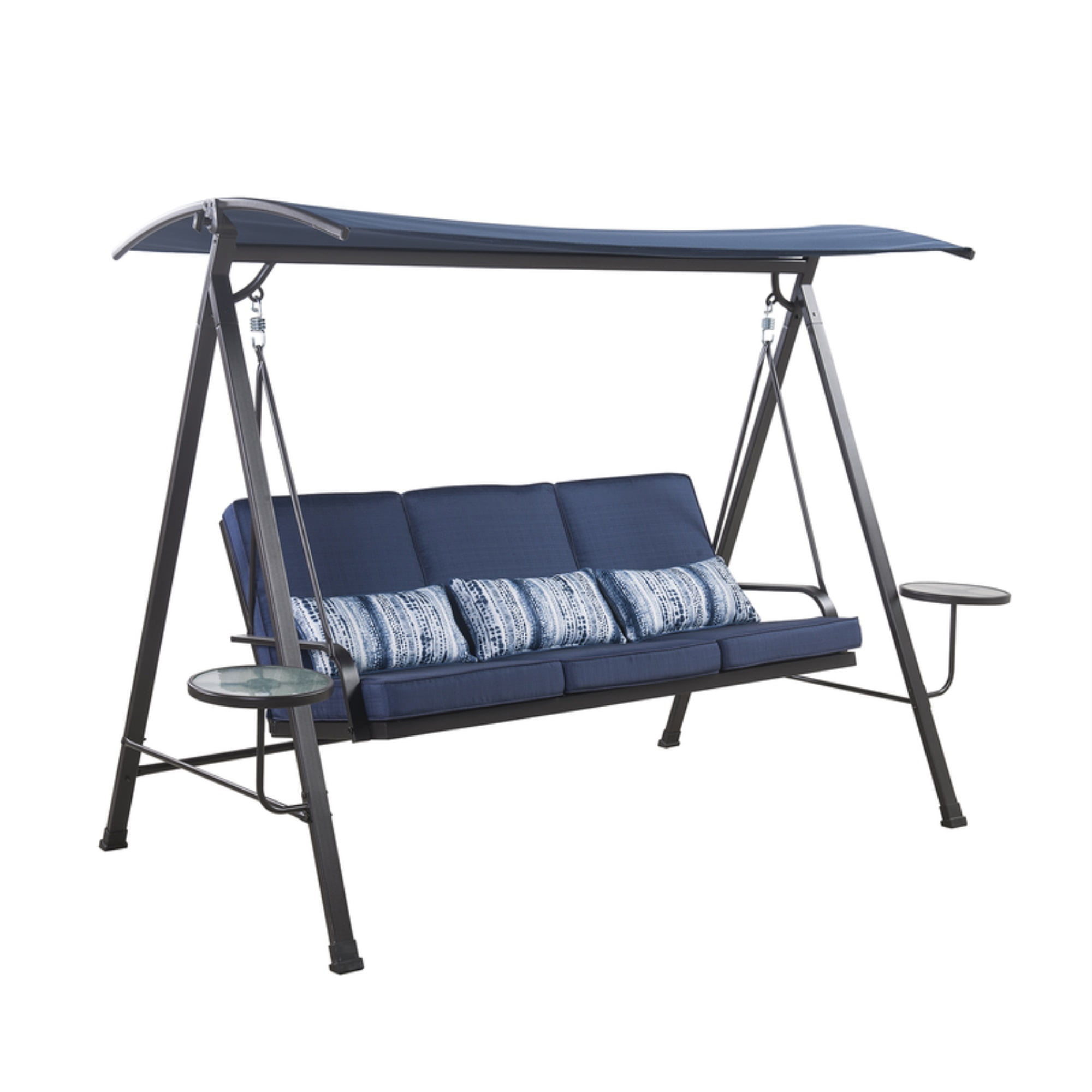 Living Accents 3 person Black Steel Swing and Table Set Blue