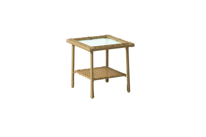 Palmaro Tan Square Glass and Steel Side Table