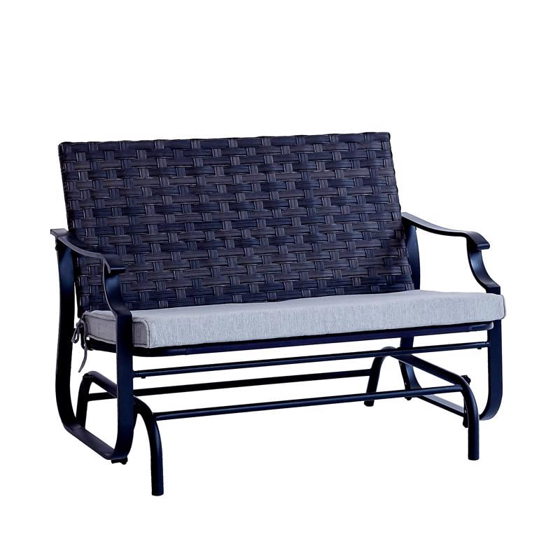 Dark Brown Steel Frame Bench Glider with Gray Cushions