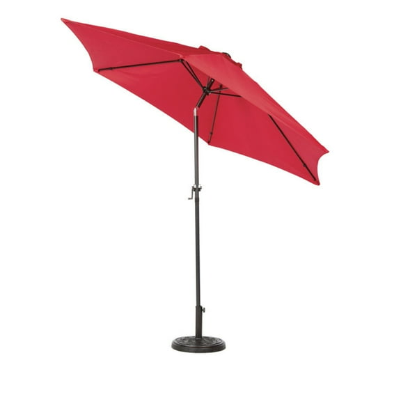 Living Accents 9' Outdoor Patio Market Umbrella, Push Button Tilt, Crank, 6 Ribs, Red