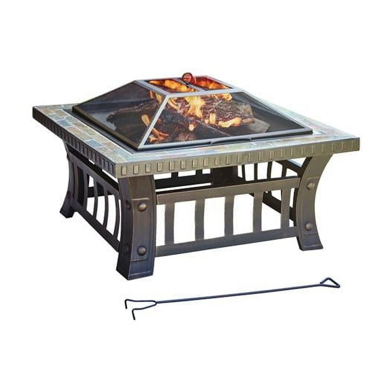 Bronze Steel Square Wood Fire Pit with Slate Top