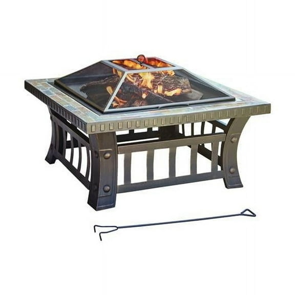 Living Accents 30" Square American Flag Steel Metal Fire Pit in Silver