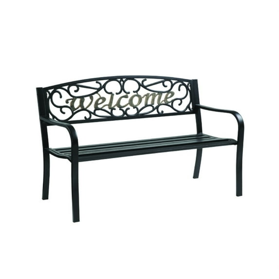Living Accents Steel Metal Outdoor Welcome Park Bench in Black