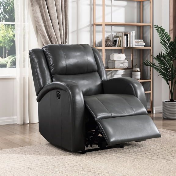 Living Area Reclining Chair In Gray Faux Leather, Solid Wood Built Modern Room Power Chair, Leather Upholstery, Seating, Frame, Adjustable Positions