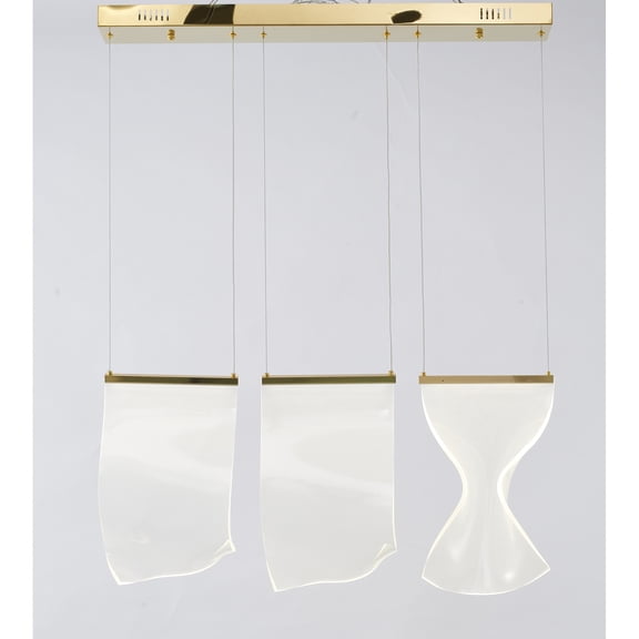 Living Design 3-Light L31.5'' Three Light Acrylic Crumbled Sheet Pendant Island Light with Gold Hardware