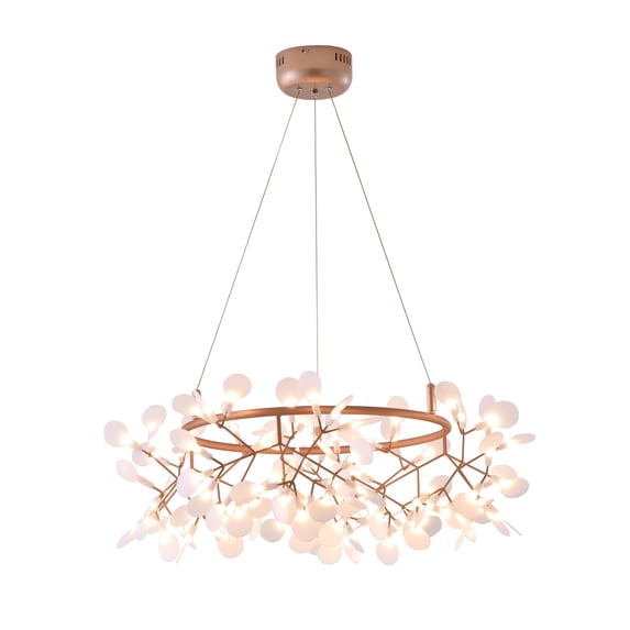 Living Design Round LED Leaf Petal Chandelier with a Copper Frame