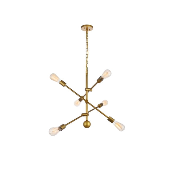 Living District Axel 6-Light Metal Pendant in Brass & Clear Finish