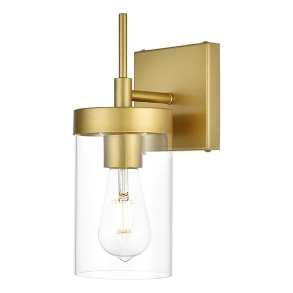 Living District Benny 1-Light Iron & Glass Bath Sconce in Brass/Clear
