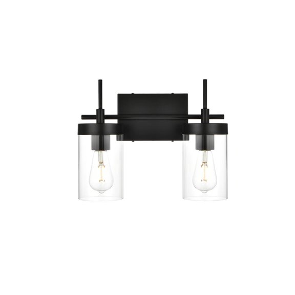 Living District Benny 2-Light Iron & Glass Bath Sconce in Black/Clear