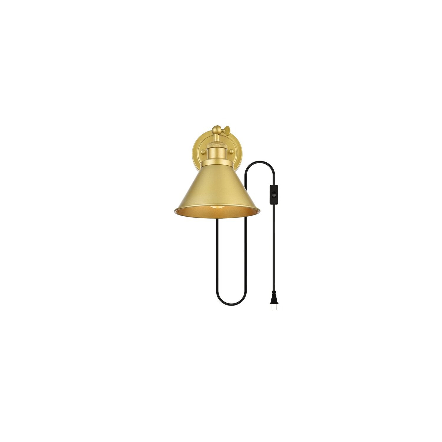 Sleek Brass 11" Dimmable Plug-In Wall Sconce