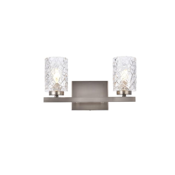 Living District Cassie 2-Light Metal Bath Sconce in Satin Nickel and Clear