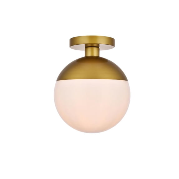 Living District Eclipse 1-Light Glass & Metal Flush Mount in Brass/Frosted White
