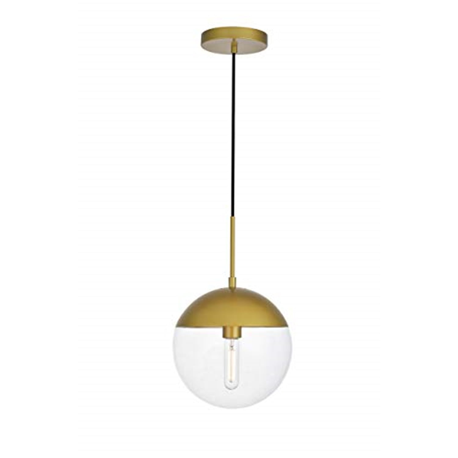 Brass and Clear Glass Adjustable Pendant Light with Black Cord
