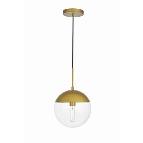 Living District Eclipse 1-Light Glass & Metal Pendant in Brass/Clear