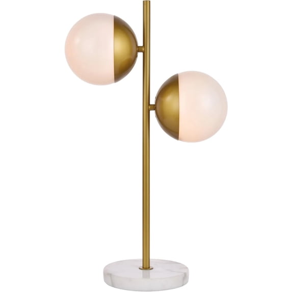 Living District Eclipse 2-Light Metal & Glass Table Lamp in Brass/Frosted White