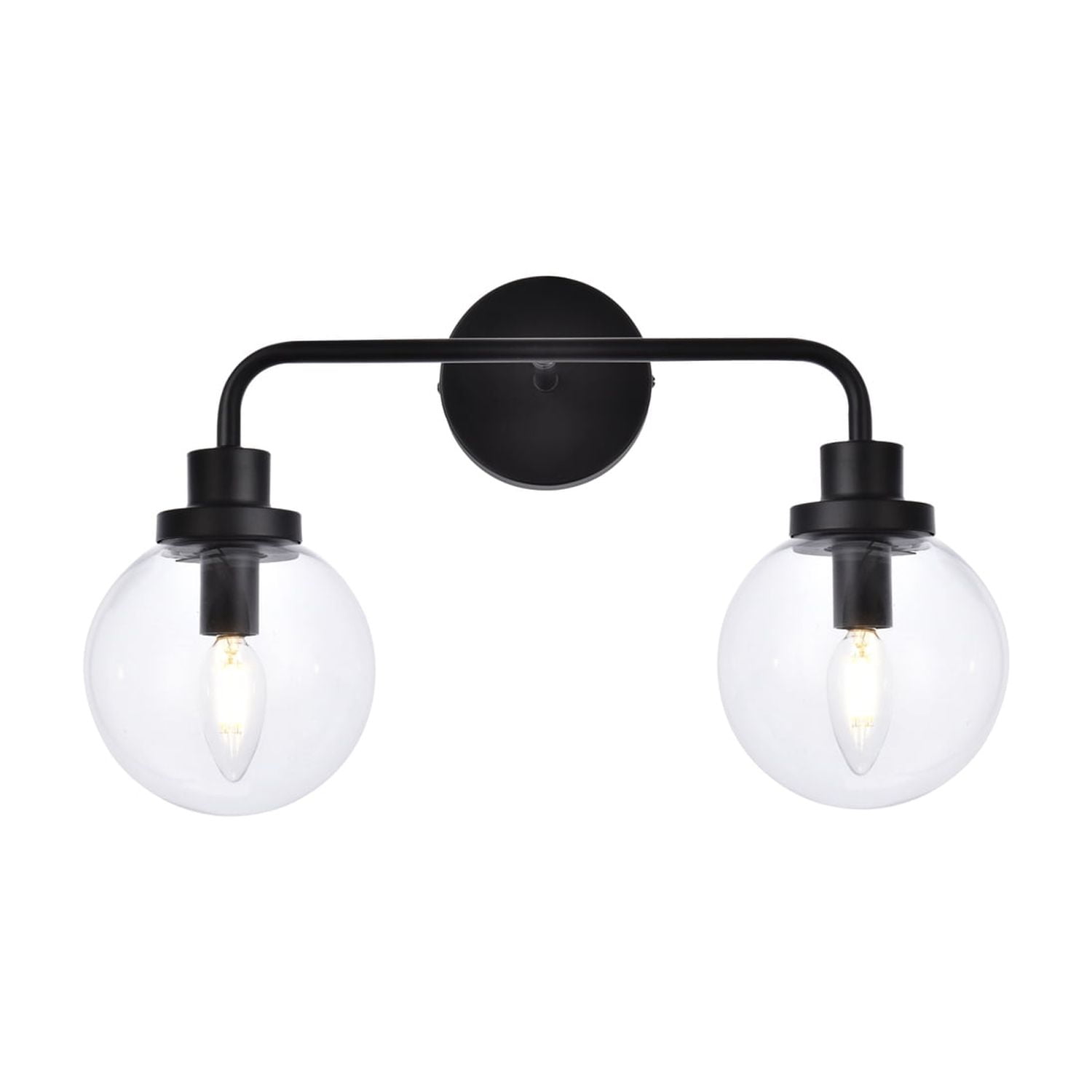 Elegant Black Metal and Glass 2-Light Dimmable Bath Sconce