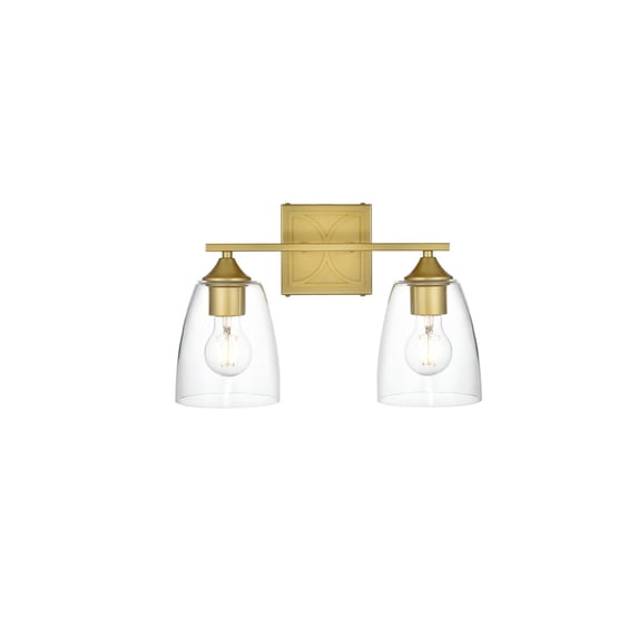 Living District Harris 2-Light Iron & Glass Bath Sconce in Brass/Clear