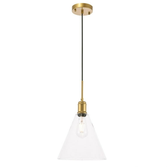 Hugh 1 light Brass and Clear glass pendant