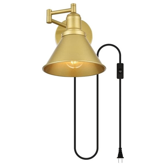 Living District Jair 1-Light Metal Plug-in Wall Sconce in Brass