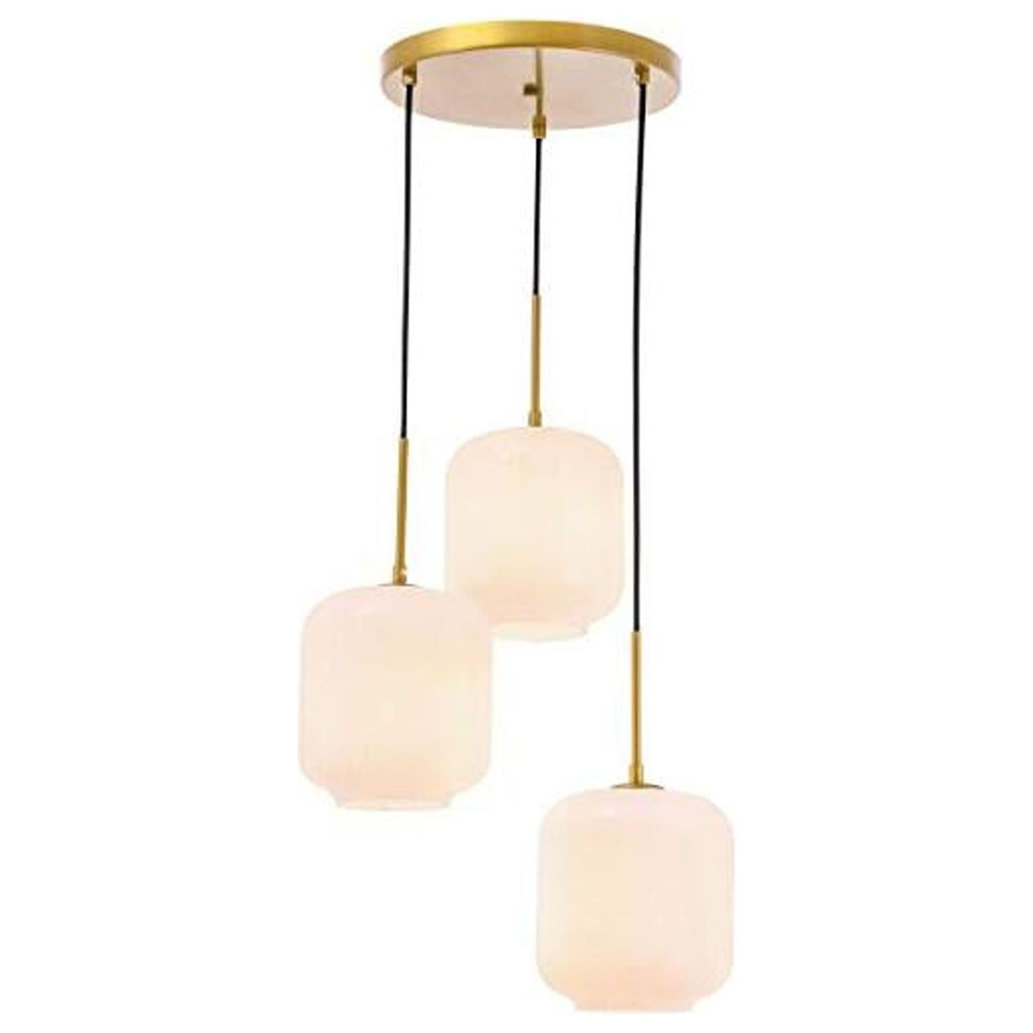 Mid-Century Modern Brass and Frosted Glass 3-Light Pendant