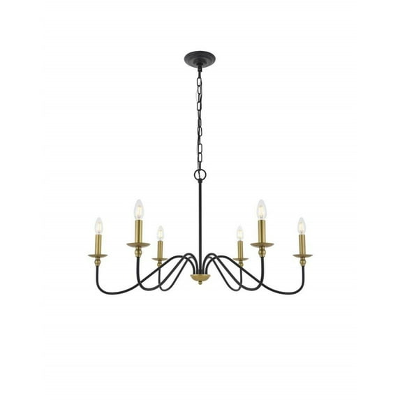 Living District Rohan 6 light Matte Black and Brass Pendant