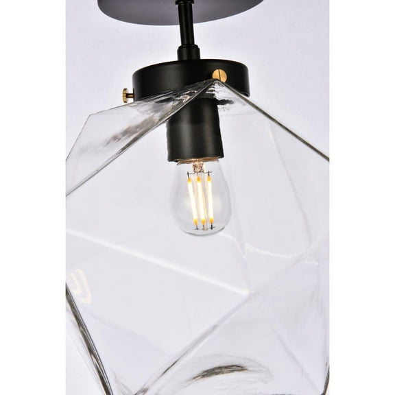 Living District Lawrence 1-Light Mid-Century Metal Flush Mount in Black/Clear