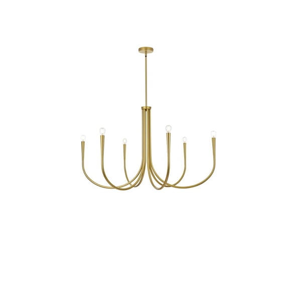 Living District Layne 42" 6-Light Transitional Metal Chandelier in Brass