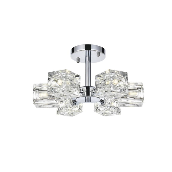 Living District Lyra 6-Light Metal & Glass Flush Mount in Chrome/Clear