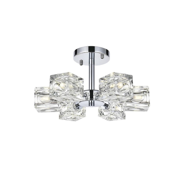Living District Lyra 6-Light Metal & Glass Flush Mount in Chrome/Clear