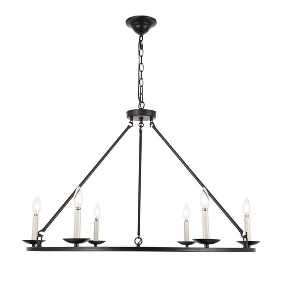 Living District Maine 6-Light Mid-Century Metal Chandelier in Black Finish