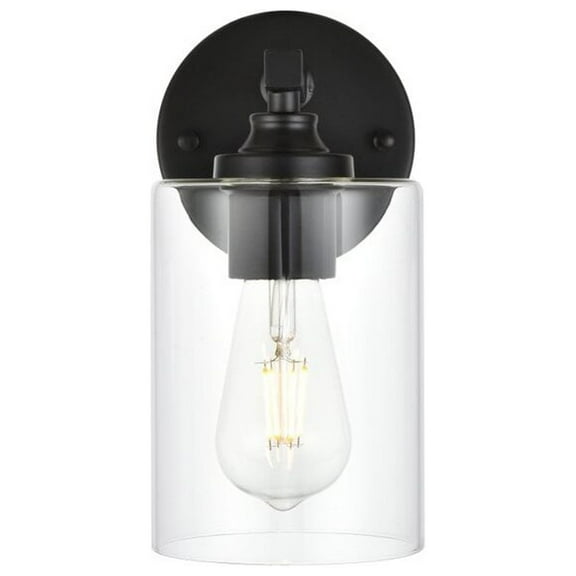 Living District Mayson 1-Light Iron & Glass Bath Sconce in Black/Clear