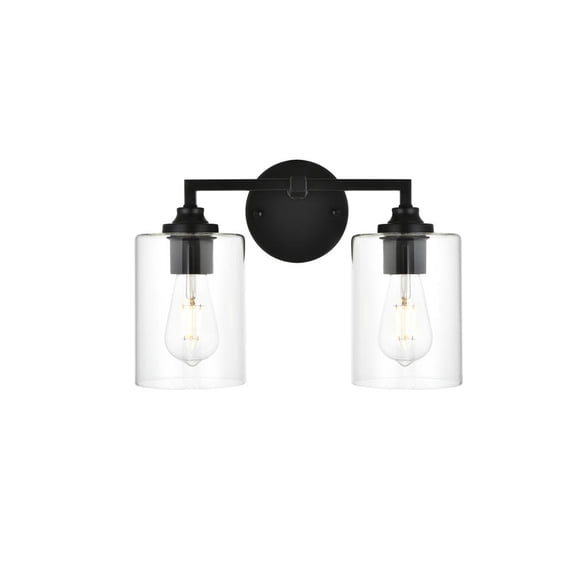 Living District Mayson 2-Light Iron & Glass Bath Sconce in Black/Clear