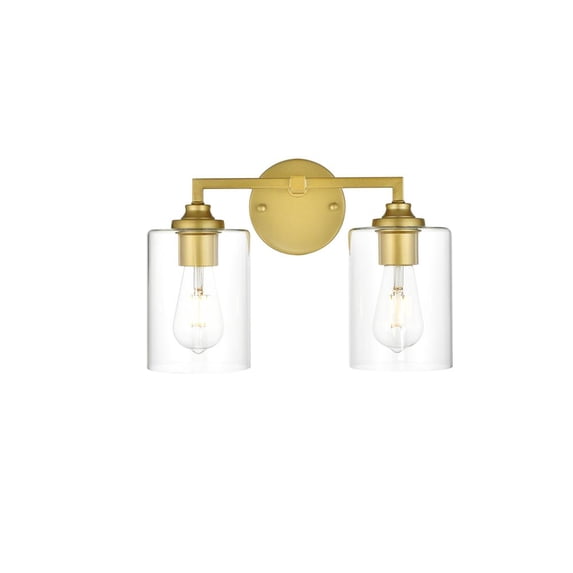 Living District Mayson 2-Light Iron & Glass Bath Sconce in Brass/Clear
