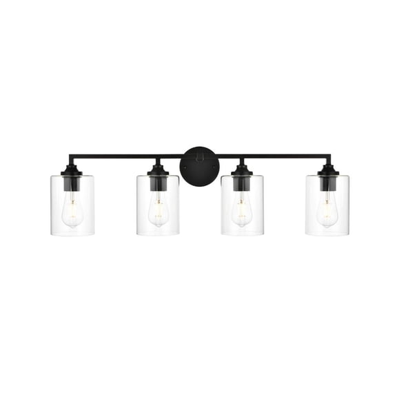 Living District Mayson 4-Light Iron & Glass Bath Sconce in Black/Clear