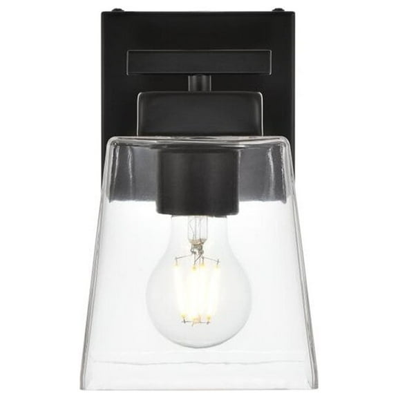 Living District Merrick 1-Light Iron & Glass Bath Sconce in Black/Clear